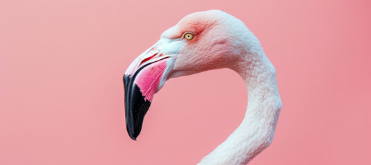 Naklejka premium Pastel Flamingo Portrait, Close-Up Profile Shot with Soft Lighting