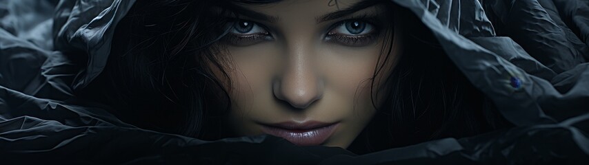Fototapeta premium Mysterious woman with dark eyes and hood