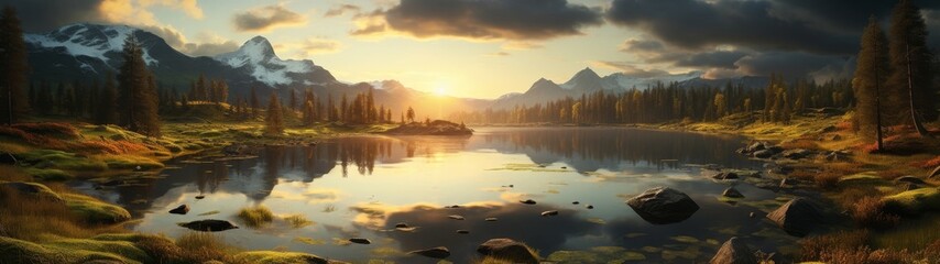Fototapeta premium Serene mountain lake at sunset