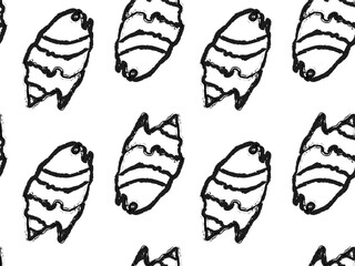 Crayon seashell seamless doodle pattern. Hand drawn chalk background of tropical sea and ocean elements, shells. Marine life. Best for textile and apparel