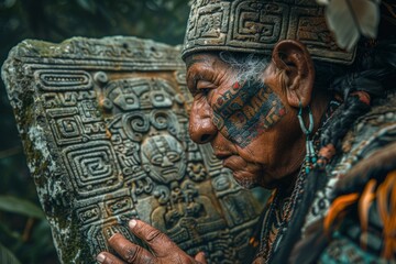 Fototapeta premium Native American Man Holding Stone