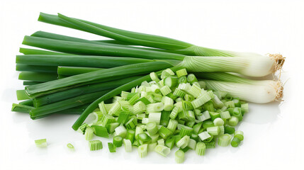 Heap of cut green onion on white background