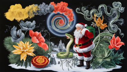 Santa Claus and the green Chinese snake