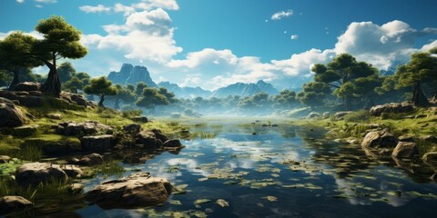 Serene mountain landscape with a tranquil lake