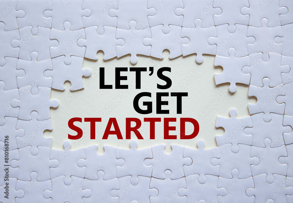 Canvas Prints lets get started symbol. concept words lets get started on white puzzle. beautiful white background.