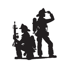 Firefighters group pose silhouette vector 
illustration 