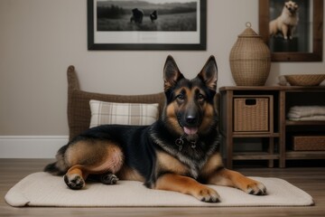 Retrato profesional de un perro Pastor Aleman en una casa 