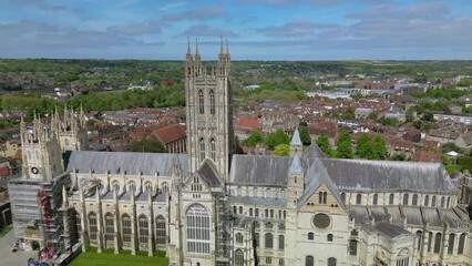The drone aerial footage of  Canterbury Cathedral. Canterbury Cathedral is the cathedral of the archbishop of Canterbury, the leader of the Church of England.