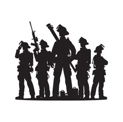 Firefighters group pose silhouette vector 
illustration 