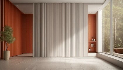 Modern home empty living room interior and panoramic window on tropics