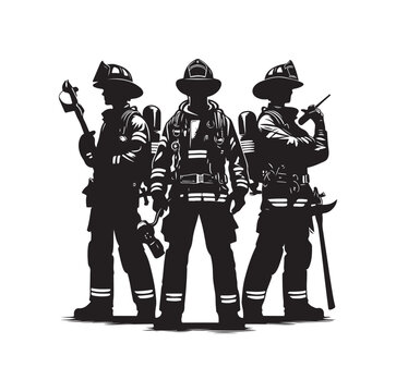 firefighters silhouette standing ready clip art preview