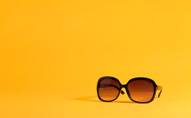 Black sunglasses on a yellow background