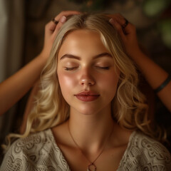 Fototapeta premium A private spa day, where luxurious treatments and serene surroundings promise a retreat from the everyday, Relaxed Woman Receiving A Back Massage At Health Spa,