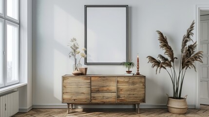 Modern home living room interior drawer and art decoration, mockup frame realistic