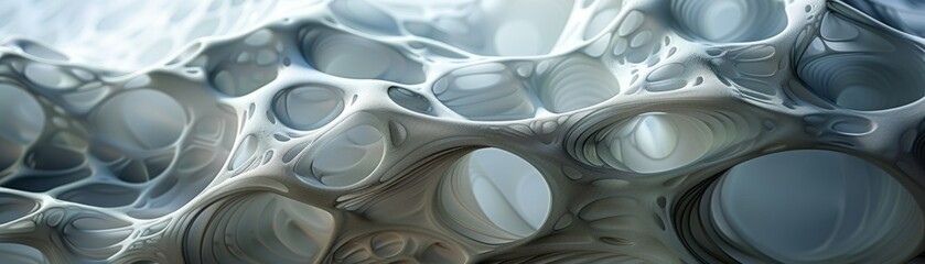 The image is an abstract painting with a blue and white color scheme