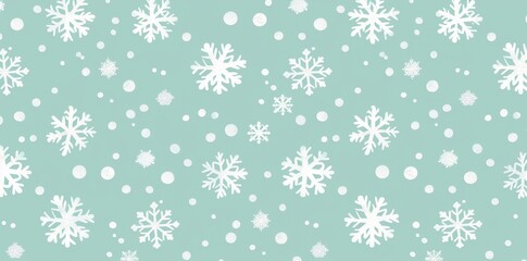 Beautiful winter wonderland pattern background with snowflakes and tranquil mint green seamless texture for festive christmas decoration, holiday backdrop, seasonal design, and diy craft projects