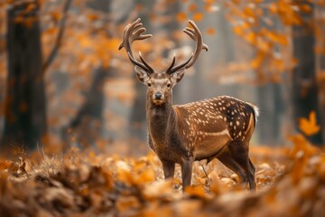 Majestic spotted deer in autumn forest