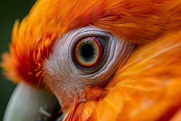 Close-up of vibrant orange parrot's eye and feathers