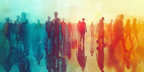 Silhouettes of business people on abstract background. Teamwork concept.
