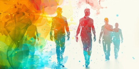 Digital composite of Silhouettes of people against colorful watercolor background