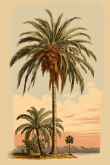 Vintage illustration of a palm tree, nice palm tree vintage illustration