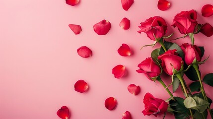 Valentine's day flowers on pink background.