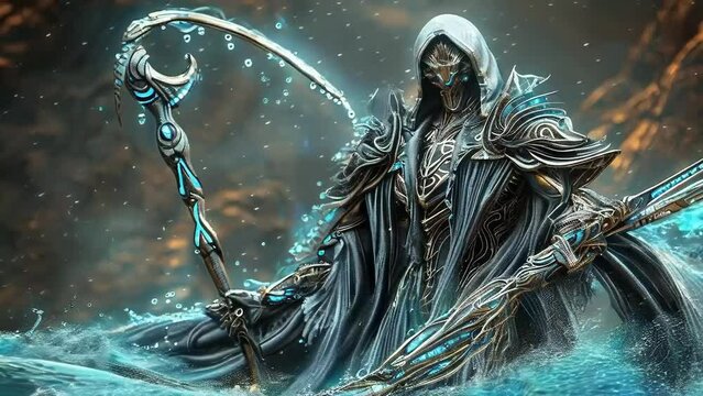 Mystical Sorcerer with Cosmic Powers in Water
