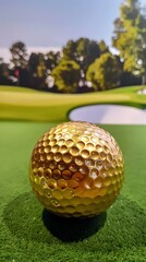 Naklejka premium a golden golf ball on a field