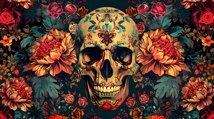 a floral decorated skull background