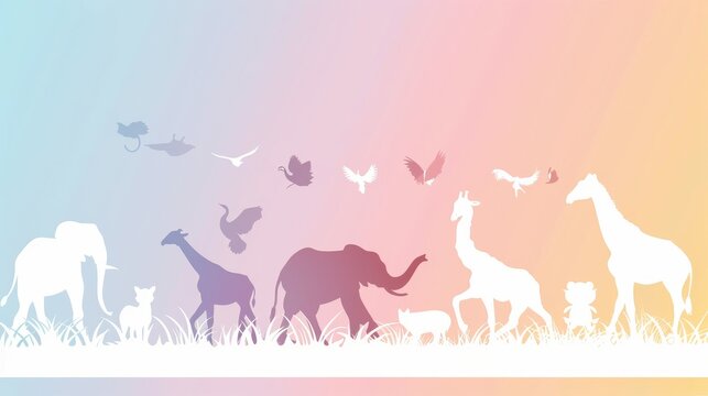 A colorful poster of animals walking in a field