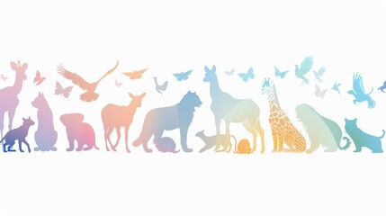 Fototapeta premium A colorful line of animal silhouettes, including a giraffe, a cat, a deer