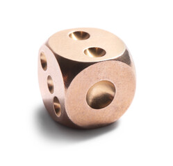 One metal game dice isolated on white