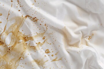 Intimate macro perspective of coffee stains on a white t-shirt, capturing the essence of the spills