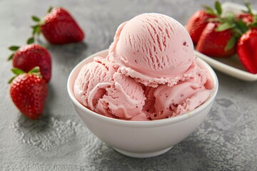Indulge in the creamy goodness of strawberry ice cream, its velvety texture and sweet aroma captivating
