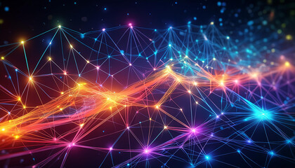 Fototapeta premium Abstract digital network connections with vibrant colors on dark background
