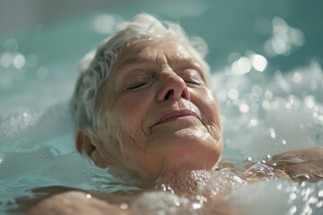 Elderly Woman Relaxing in Hydrotherapy Bath