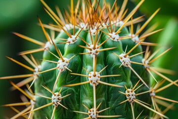 Fototapeta premium Detailed macro view of cactus spines, displaying their rough texture and intricate geometric details