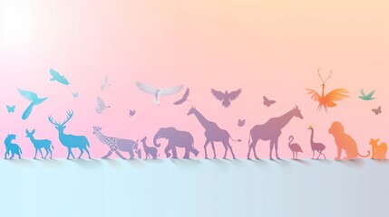 Fototapeta premium A line of animals including giraffes, elephants, and deer