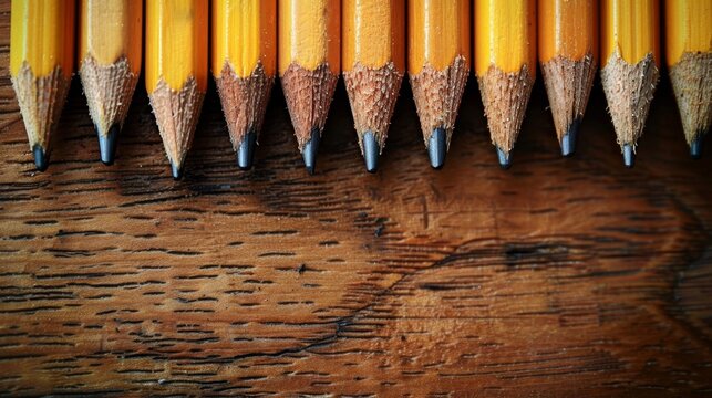 organized pencils on desk, illustrating desk organization with space for text