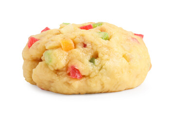 Raw dough with candied fruits isolated on white