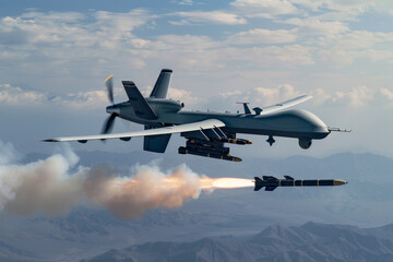military drone attacks with a missile from the sky