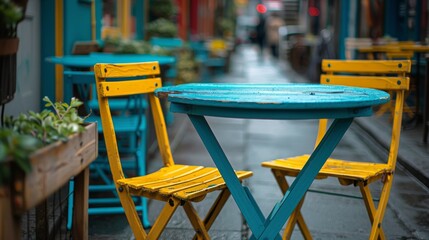 Yellow Chairs Next to Blue Table