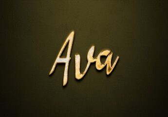 Old gold text effect of name Ava with 3D glossy style Mockup