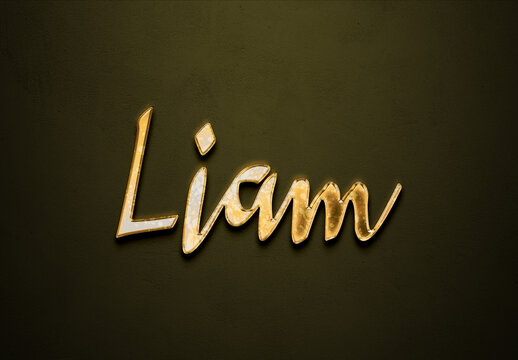 Old gold text effect of name Liam with 3D glossy style Mockup