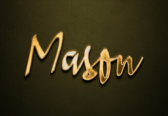 Old gold text effect of name Mason with 3D glossy style Mockup