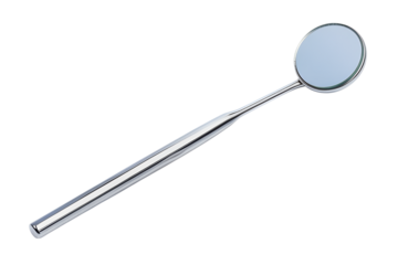 Dental mirror, medical tool for diagnostic tooth, isolated on transparent background. Realistic closeup mirror