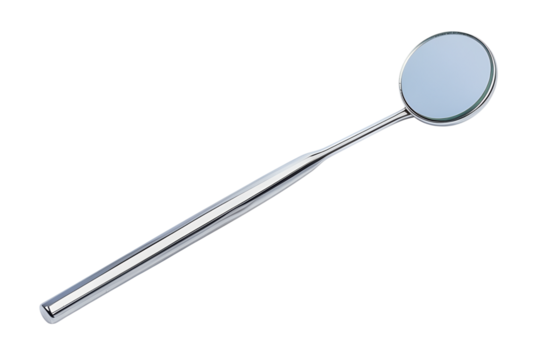 Dental mirror, medical tool for diagnostic tooth, isolated on transparent background. Realistic closeup mirror