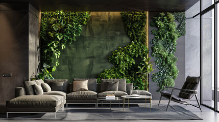 Interior of modern living room with green wall
