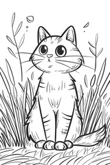 Cartoon image of a Felidae with a carnivorous gesture in the grass