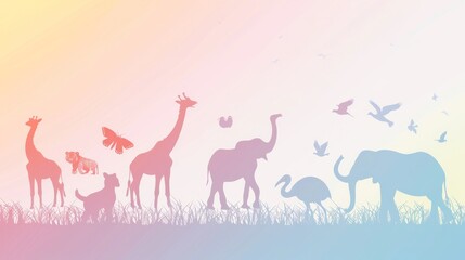 A colorful poster of animals in the wild